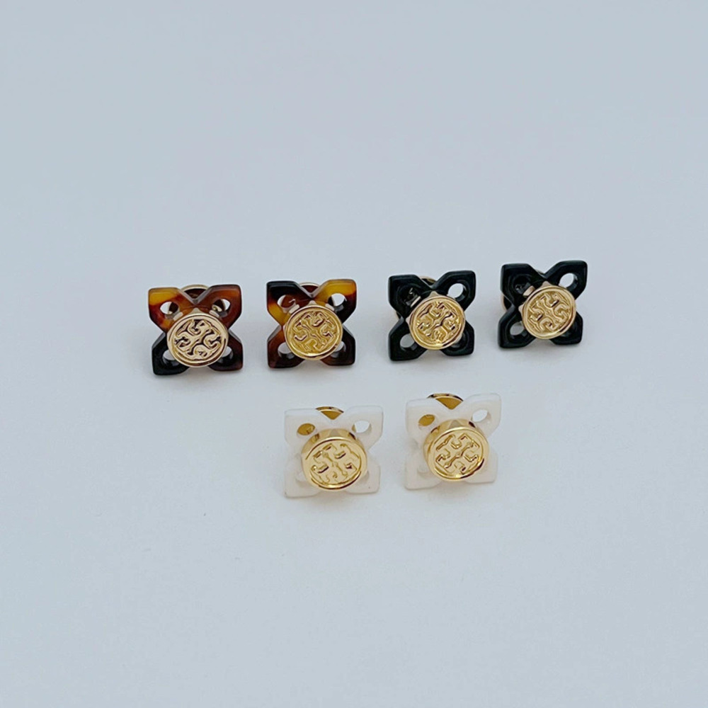 Tory Burch Acrylic Hollow Letter Clover Earrings